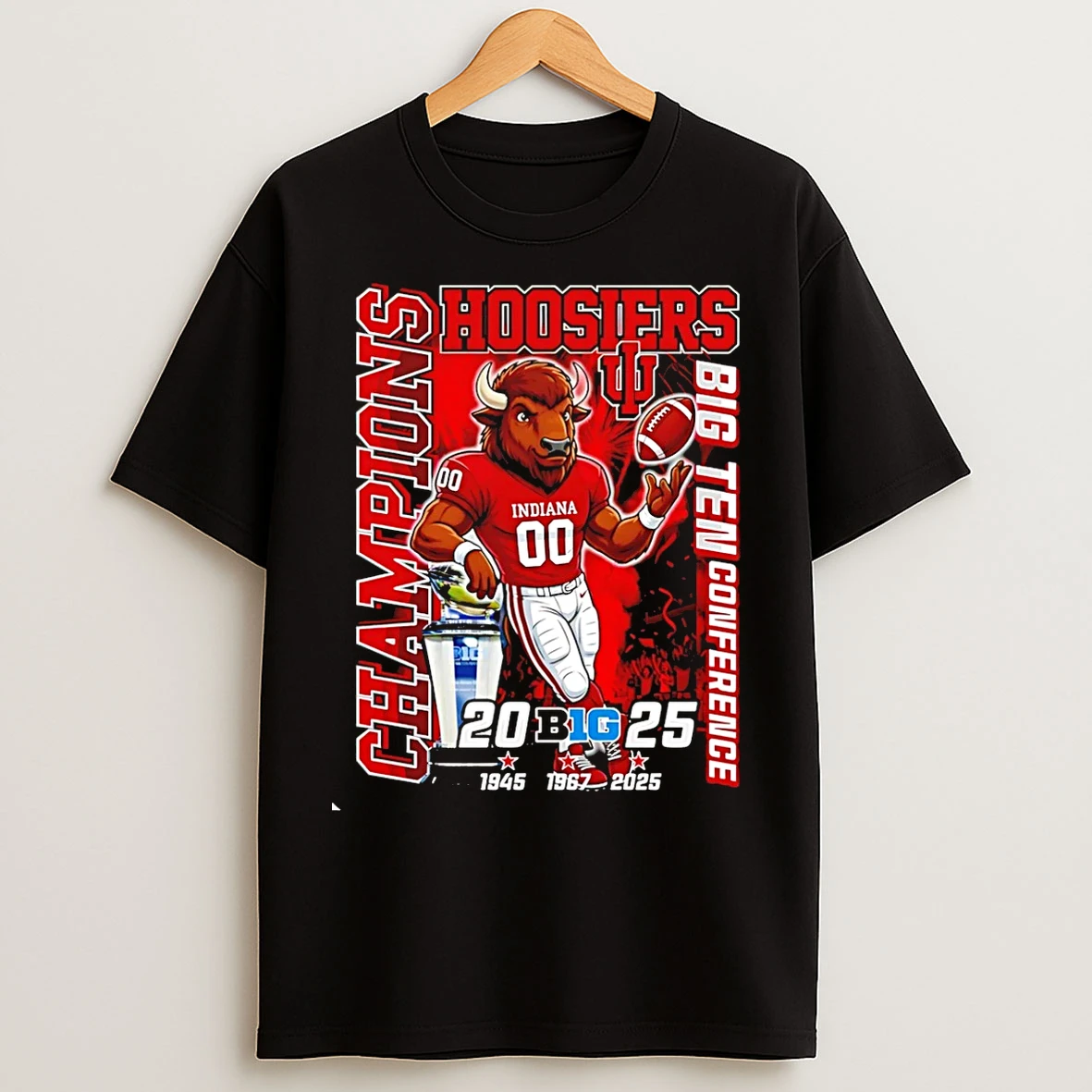 Classic Indiana Hoosiers 2025 Big Ten Conference Champions 3 Time Mascot T Shirts