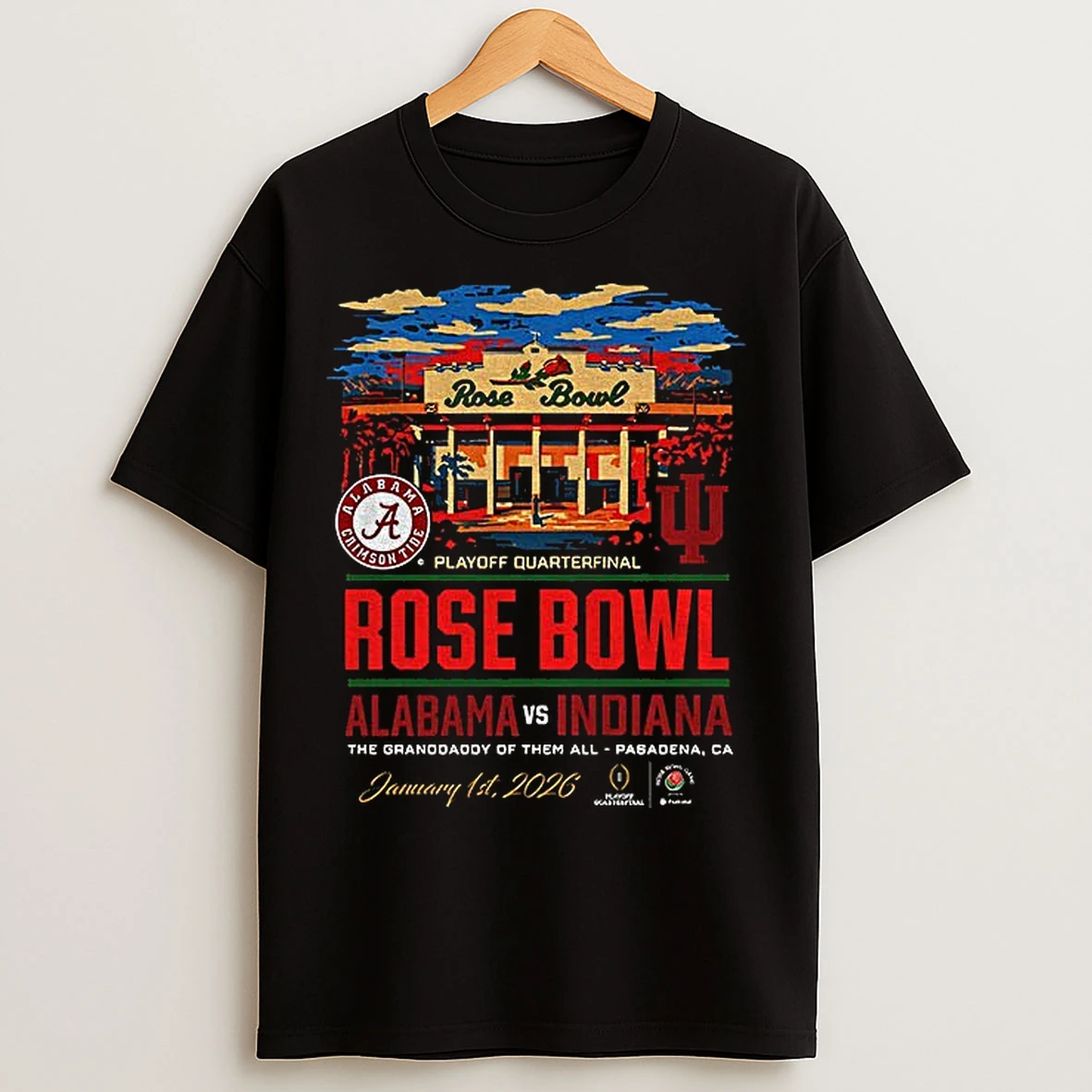 Classic Indiana Hoosiers 2026 Rose Bowl Vs Alabama Stadium Playoff Quaterfinal T Shirts