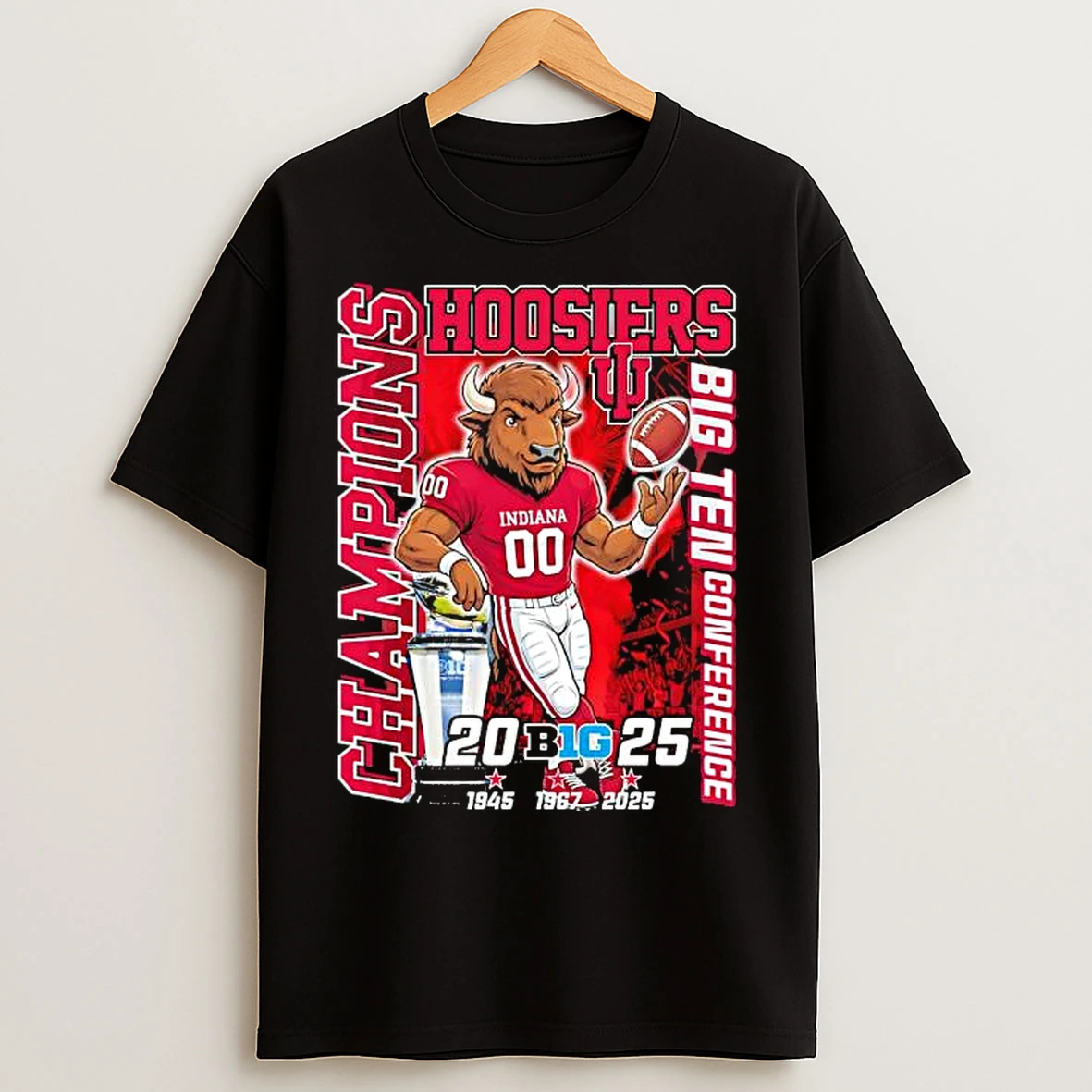 Classic Indiana Hoosiers Big Ten Conference Champions 1945 1967 2025 Mascot Logo T Shirts