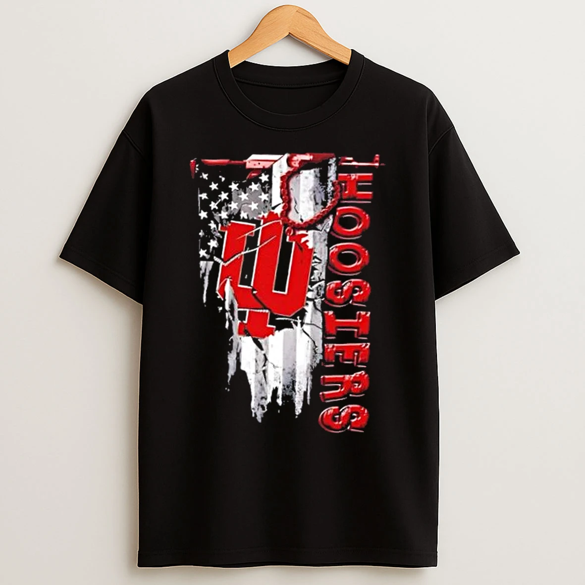 Classic Indiana Hoosiers Football Battle Shattered Usa Flag Rip Design T Shirts