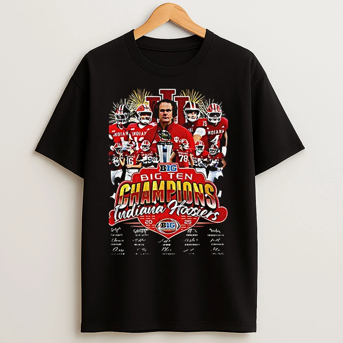 Classic Indiana Hoosiers Red 2025 Big Ten Football Champions Signature T Shirts