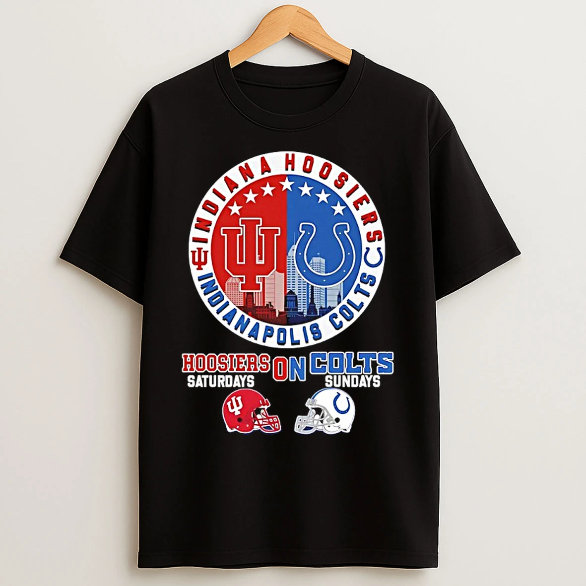 Classic Indiana Hoosiers On Saturdays And Indianapolis Colts On Sunday Football Helmet T Shirts