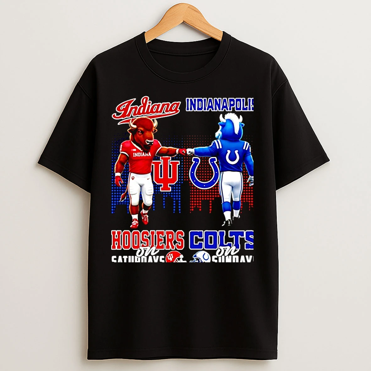 Classic Indiana Hoosiers On Saturdays Vs Indianapolis Colts On Sundays Mascot Skyline Christmas T Shirts