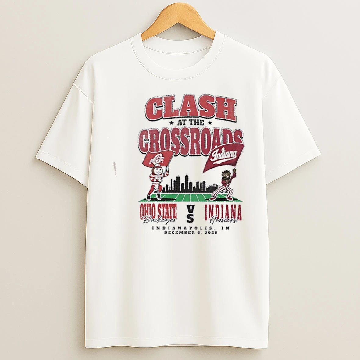 Classic Indiana Hoosiers Vs Ohio State Clash At The Crossroads 2025 Big 10 Championship Mascot T Shirts