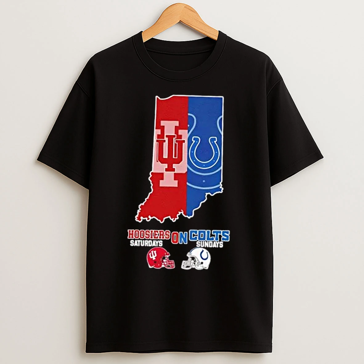Classic Indiana Map Sports Hoosiers Saturdays On Colts Sundays Football Helmets T Shirts