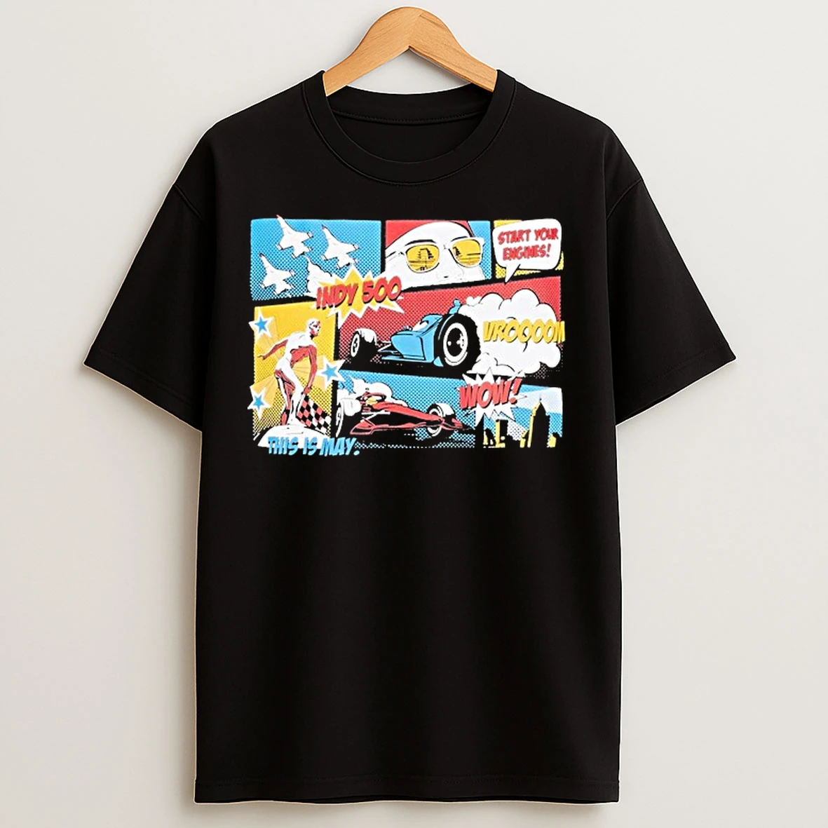 Classic Indianapolis Motor Speedway Indy 500 Start Your Engines Vroom Comic Strip T Shirts