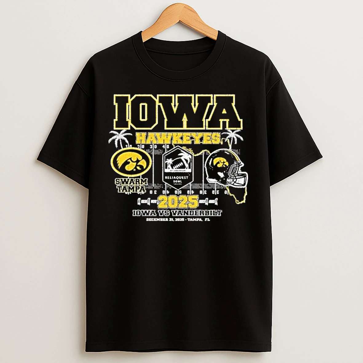 Classic Iowa Hawkeyes Vs Vanderbilt 2025 Reliaquest Bowl Bound Swarm Tampa T Shirts