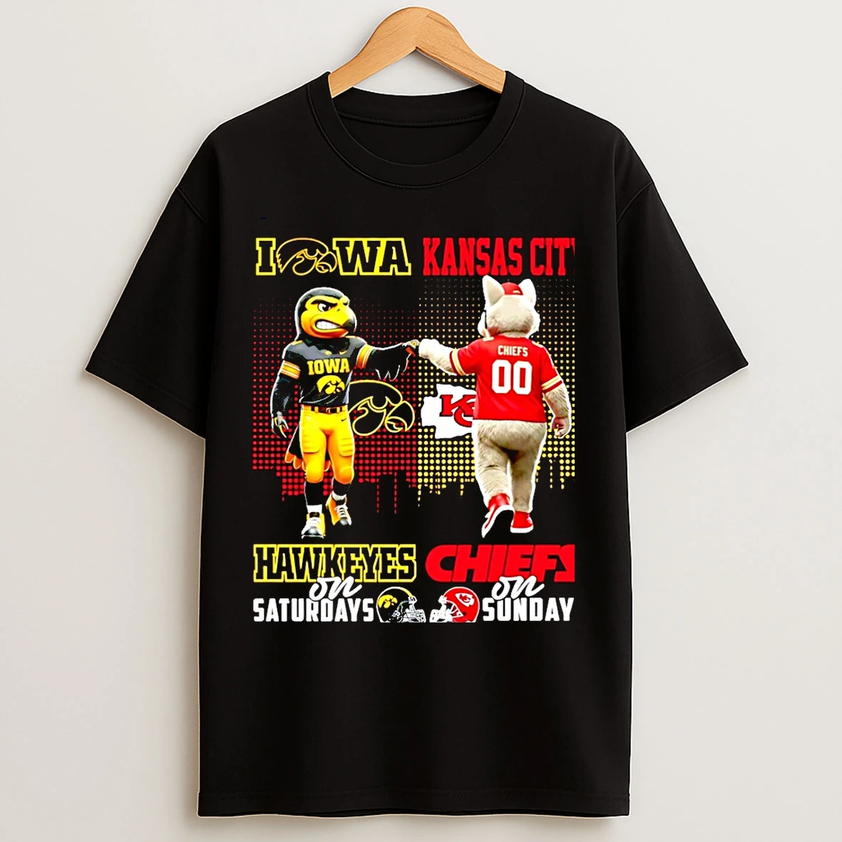 Classic Iowa Hawkeyes On Saturdays Vs Kansas City Chiefs On Sundays Mascot Skyline Christmas T Shirts