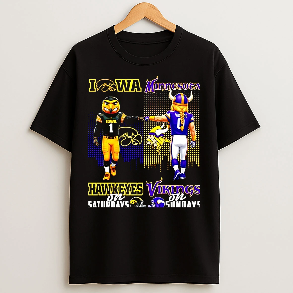 Classic Iowa Hawkeyes On Saturdays Vs Minnesota Vikings On Sundays Mascot Skyline Christmas T Shirts