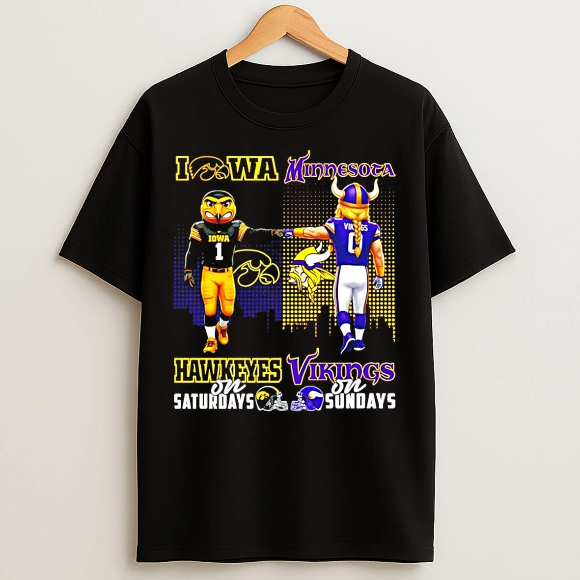 Classic Iowa Hawkeyes On Saturdays Vs Minnesota Vikings On Sundays Mascot Skyline T Shirts
