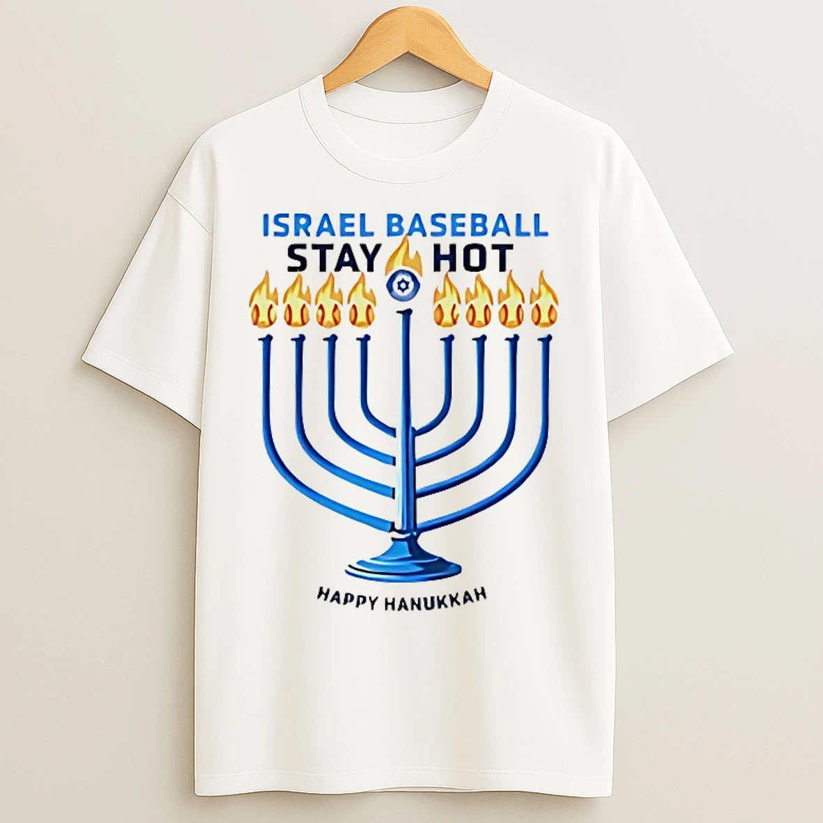 Classic Israel Baseball Stay Hot Happy Hanukkah T Shirts