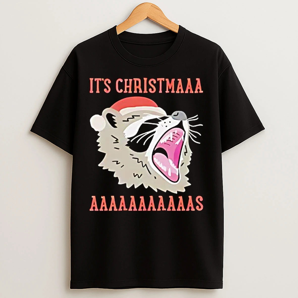 Classic Its Christmas Screaming Raccoon T Shirts