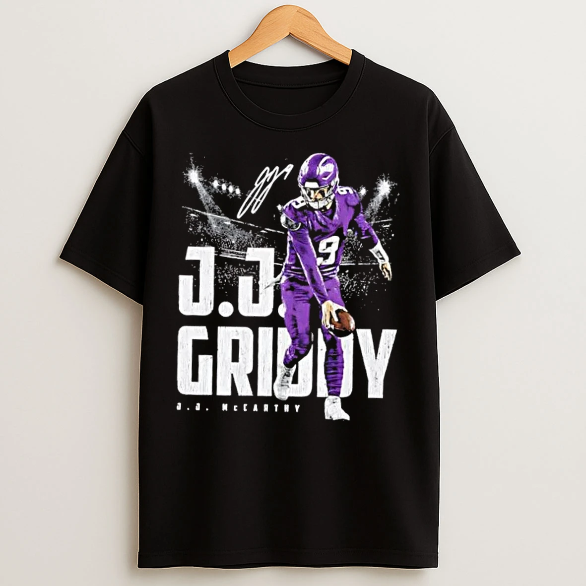 Classic J J Mccarthy Griddy Minnesota Vikings Football Signature T Shirts