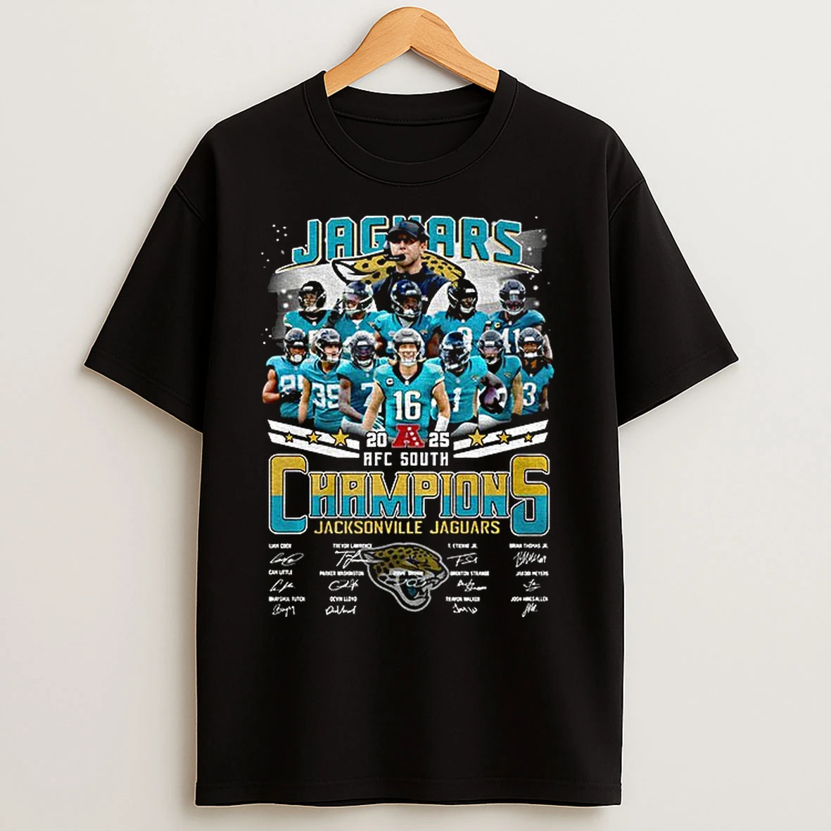 Classic Jacksonville Jaguars Afc South Champions 2025 Football Signatures T Shirts