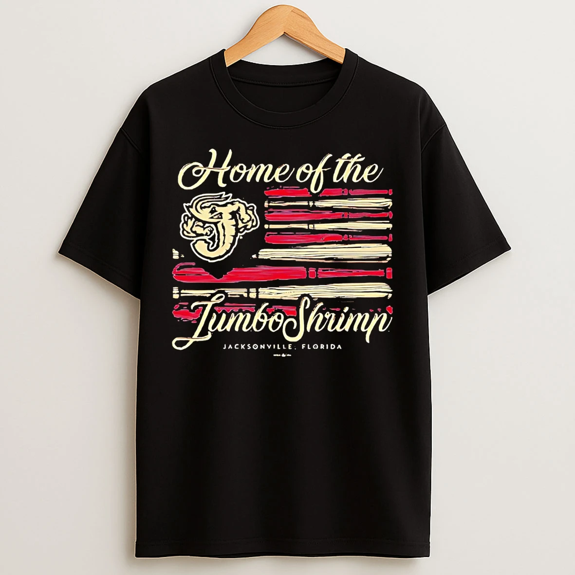Classic Jacksonville Jumbo Shrimp Home Of The Jumbo Shrimp Bat Flag T Shirts