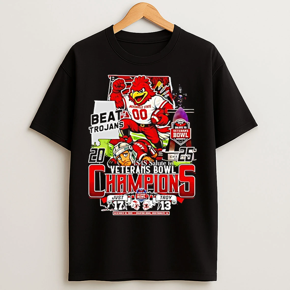Classic Jacksonville State Gamecocks Destroy Troy Trojans Salute To Veterans Bowl Champions 2025 T Shirts