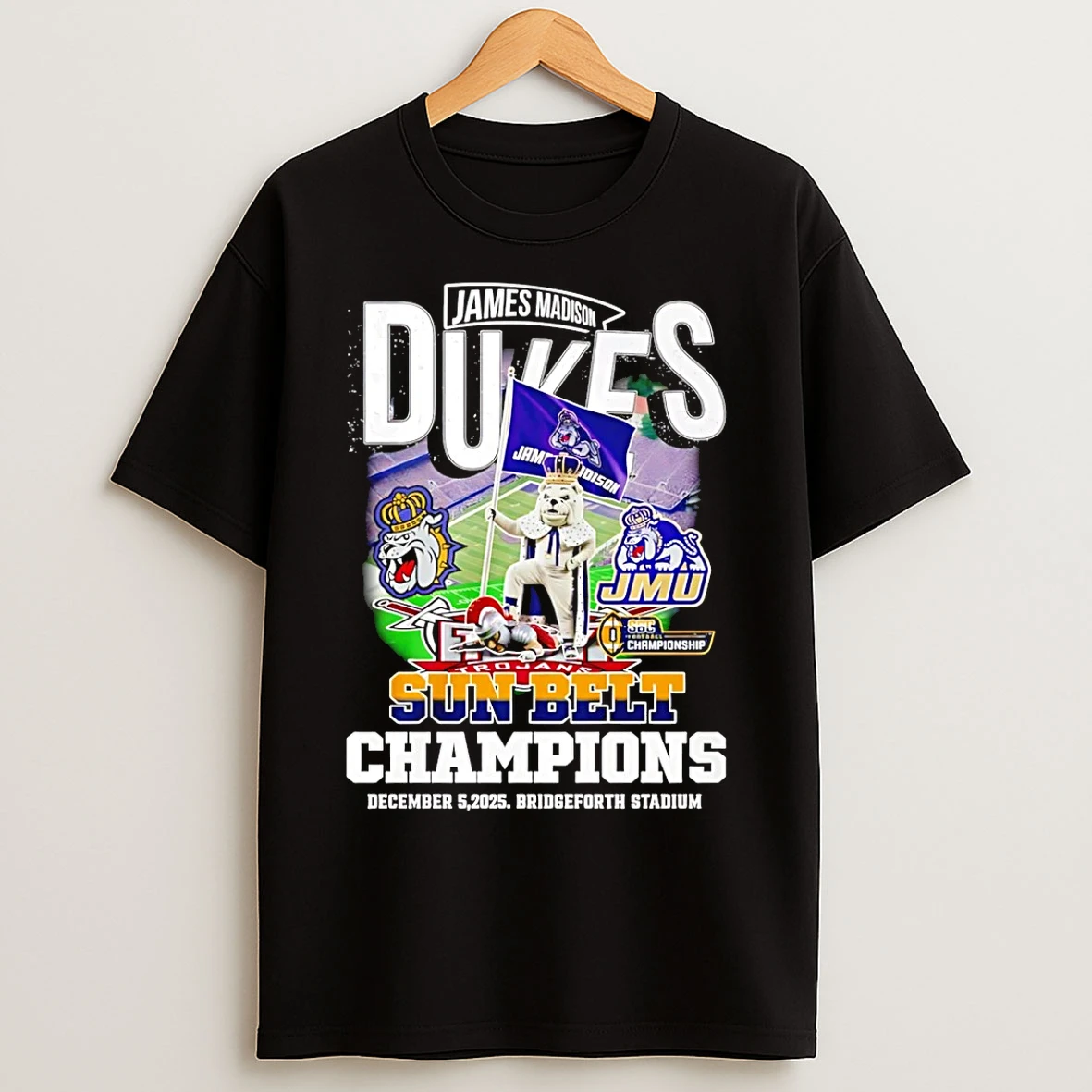 Classic James Madison Dukes 2025 Sun Belt Champions Mascot T Shirts