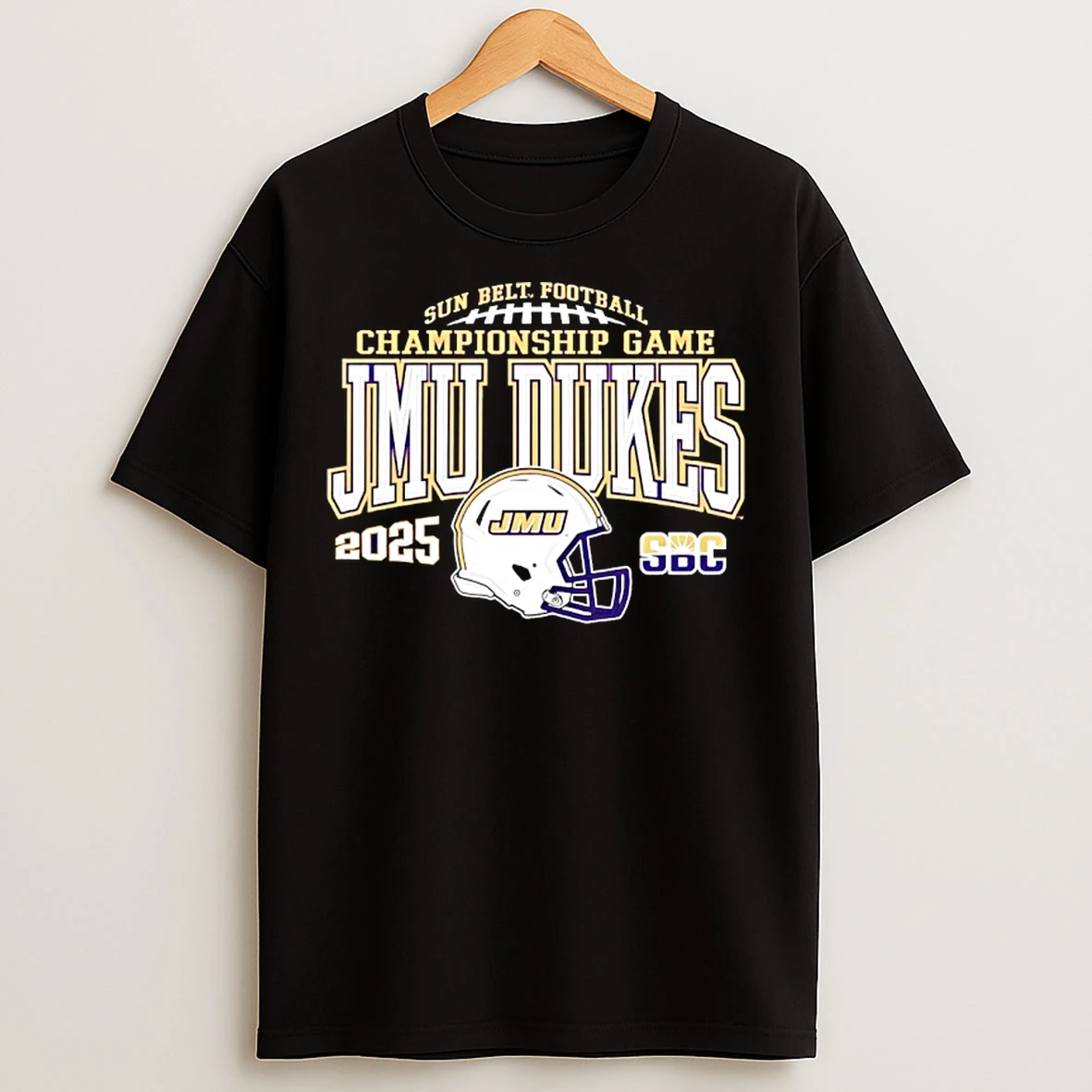 Classic James Madison Dukes 2025 Sun Belt Championship Game Helmet T Shirts