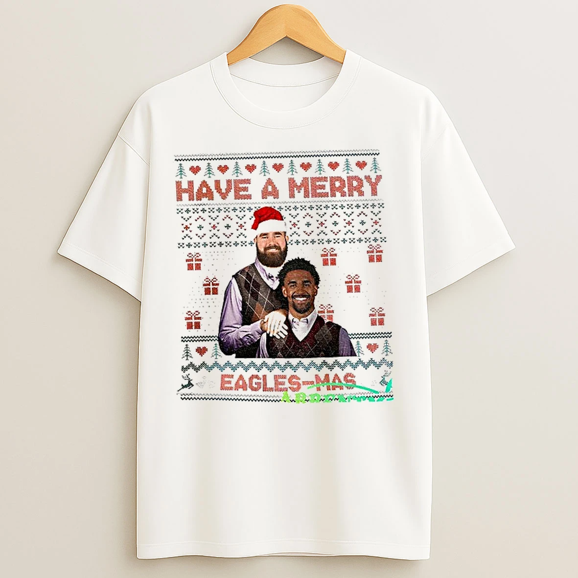 Classic Jason Kelce And Jalen Hurts Philadelphia Eagles Santa Hat Have A Merr Eagles Mas Christmas T Shirts