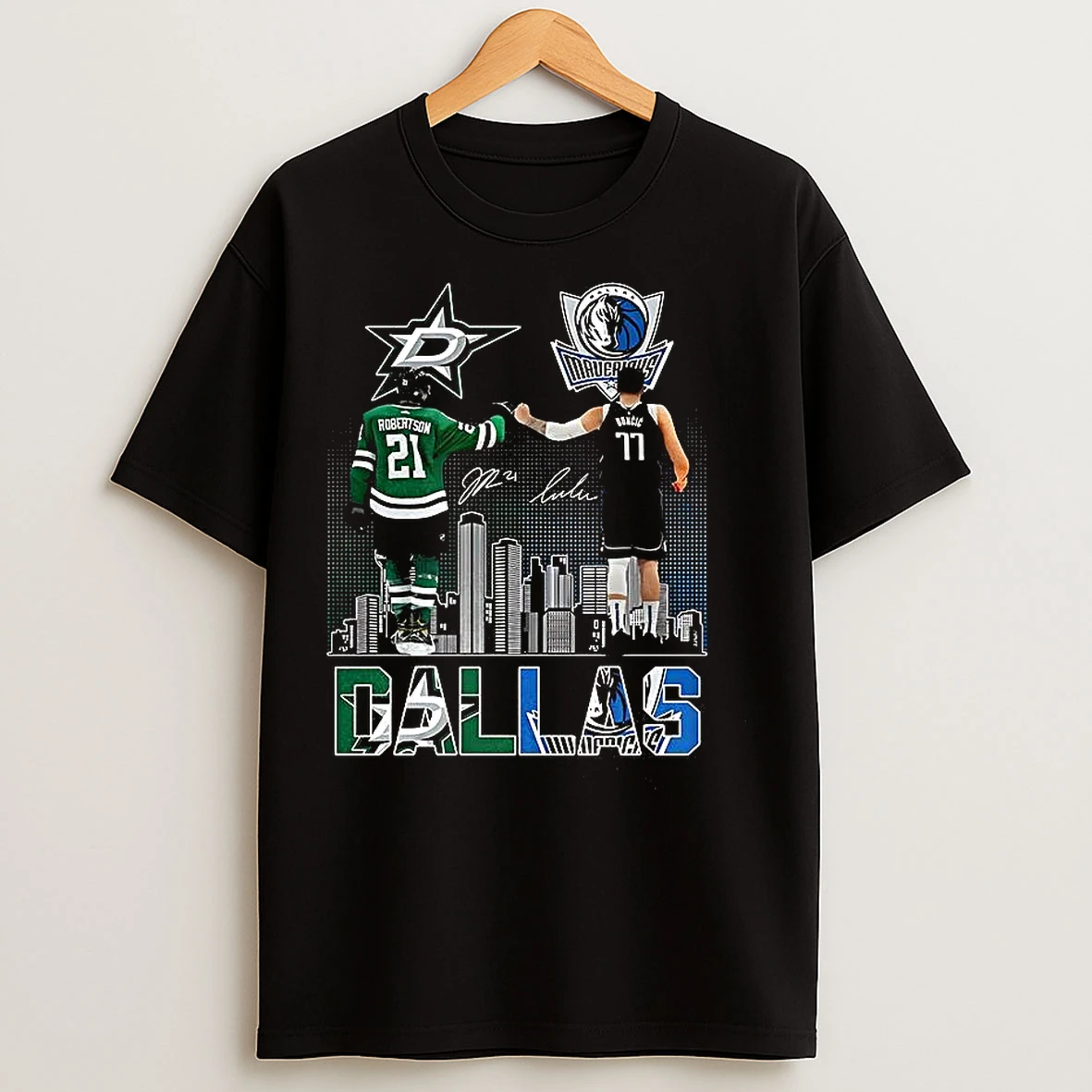 Classic Jason Robertson Dallas Stars Touch Hand Luka Doncic Dallas Mavericks 2025 Signature T Shirts