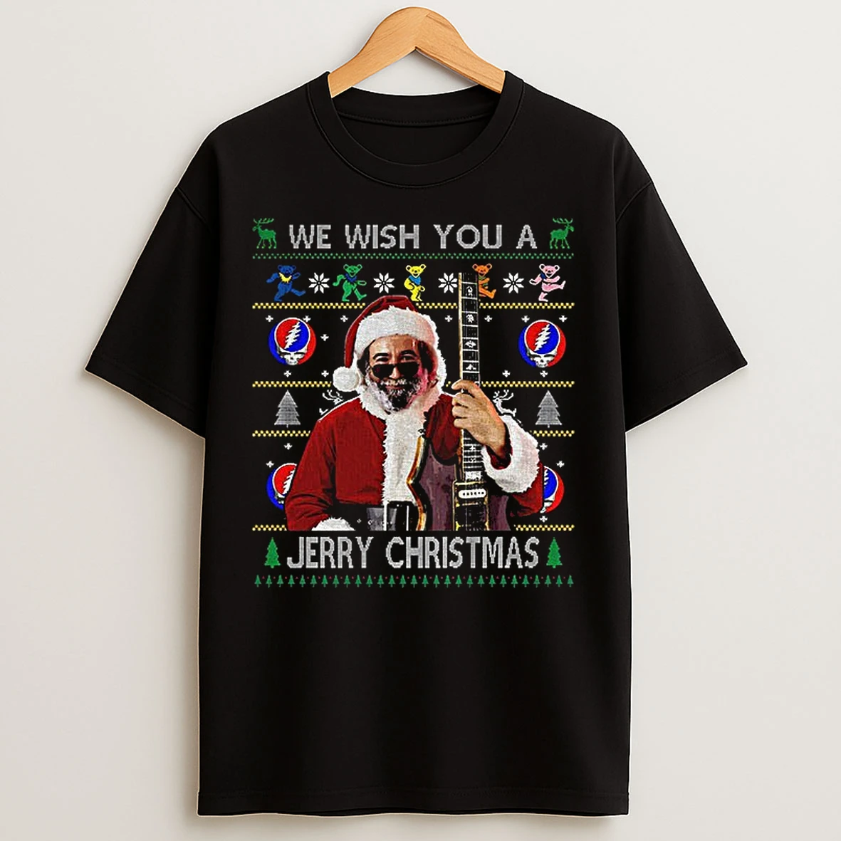Classic Jerry Garcia Santa We Wish You A Jerry Christmas T Shirts