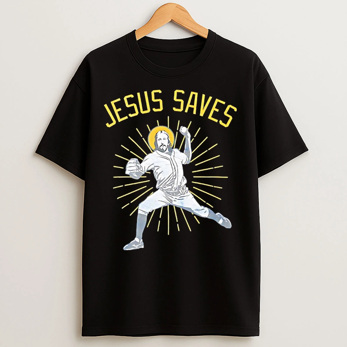 Classic Jesus Saves Baseball Player Graphic T Shirts