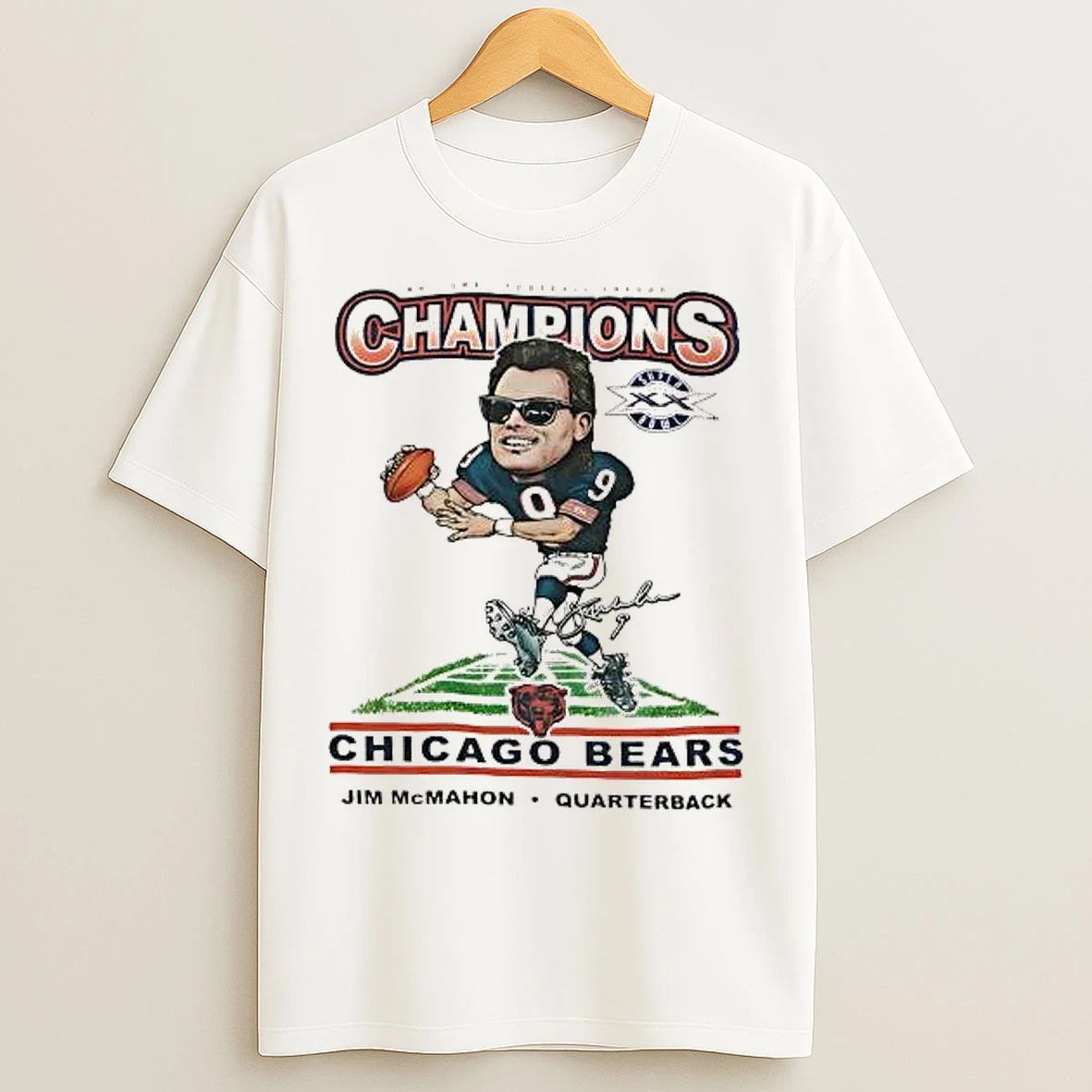 Classic Jim Mcmahon Super Bowl Xx Champions Caricature Chicago Bears T Shirts