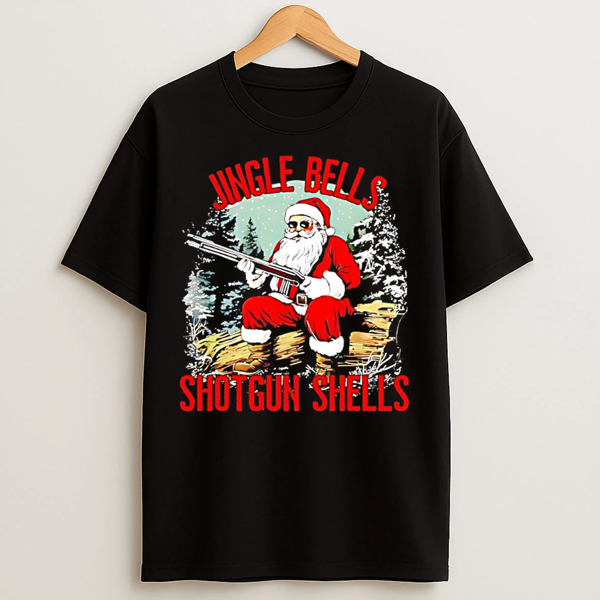Classic Jingle Bells Shotgun Shells Santa Men Bruh Gun T Shirts