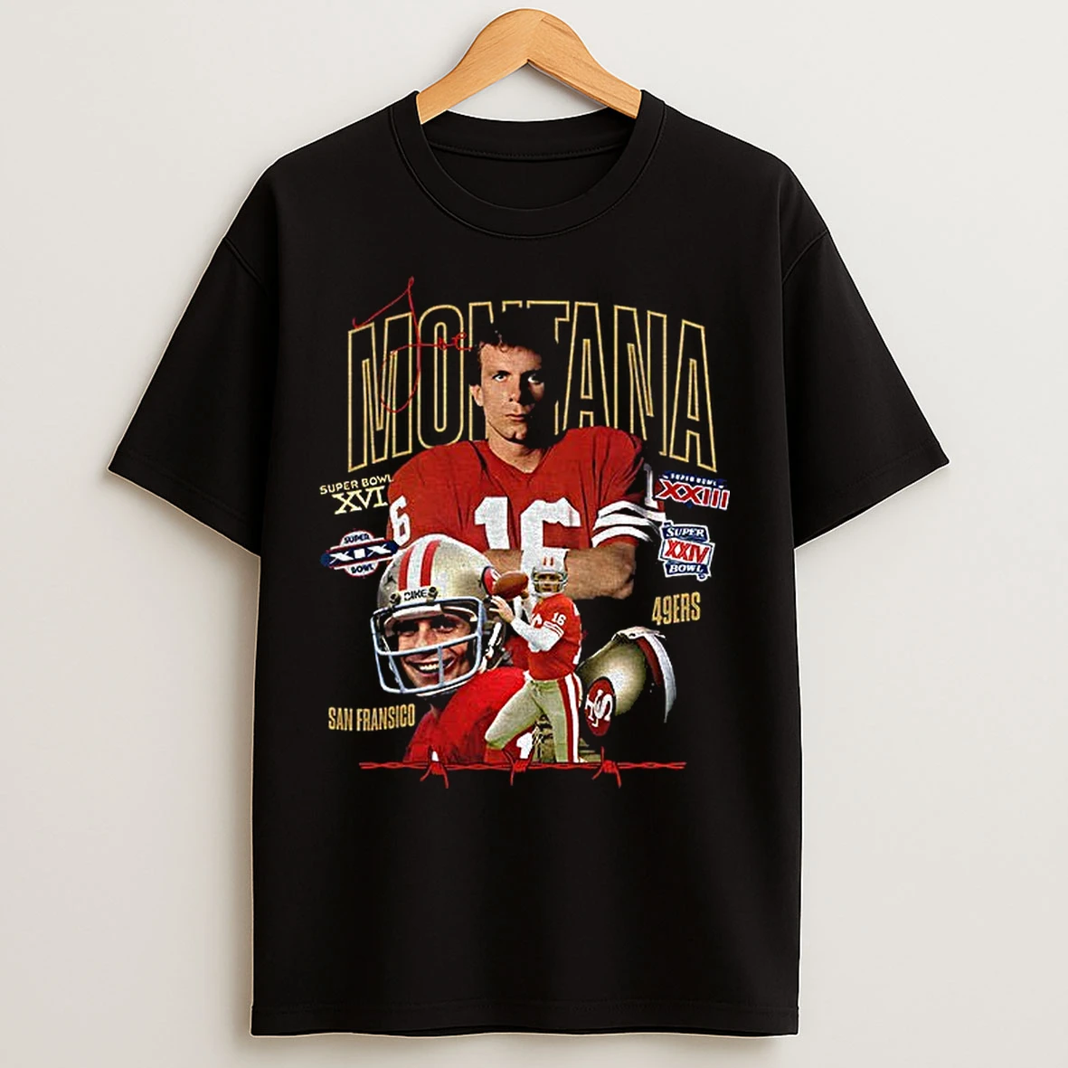 Classic Joe Montana San Francisco 49ers Football Super Bowl Xvi Graphic T Shirts