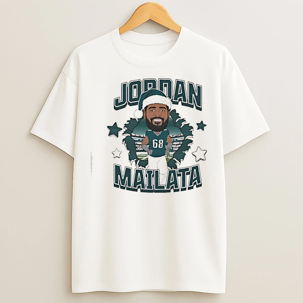 Classic Jordan Mailata Philadelphia Eagles Football Wearing Santa Hat Christma T Shirts