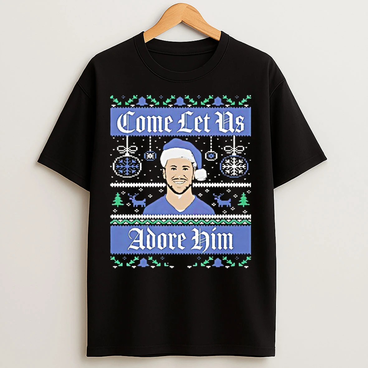 Classic Josh Allen Buffalo Bills Football Come Let Us Abore Him Ugly Christmas T Shirts