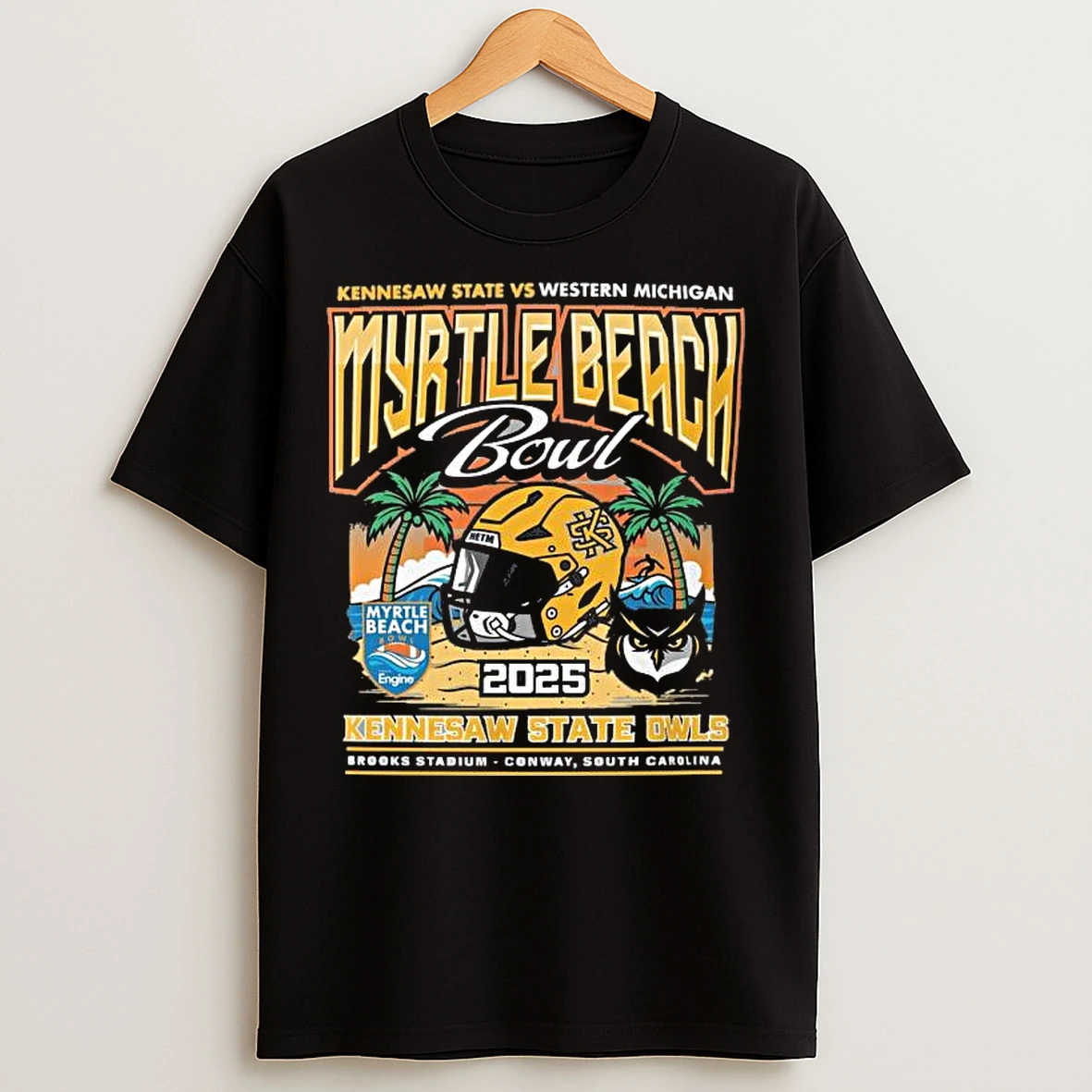 Classic Ksu Owls Vs Western Michigan 2025 Myrtle Beach Bowl Retro Matchup T Shirts