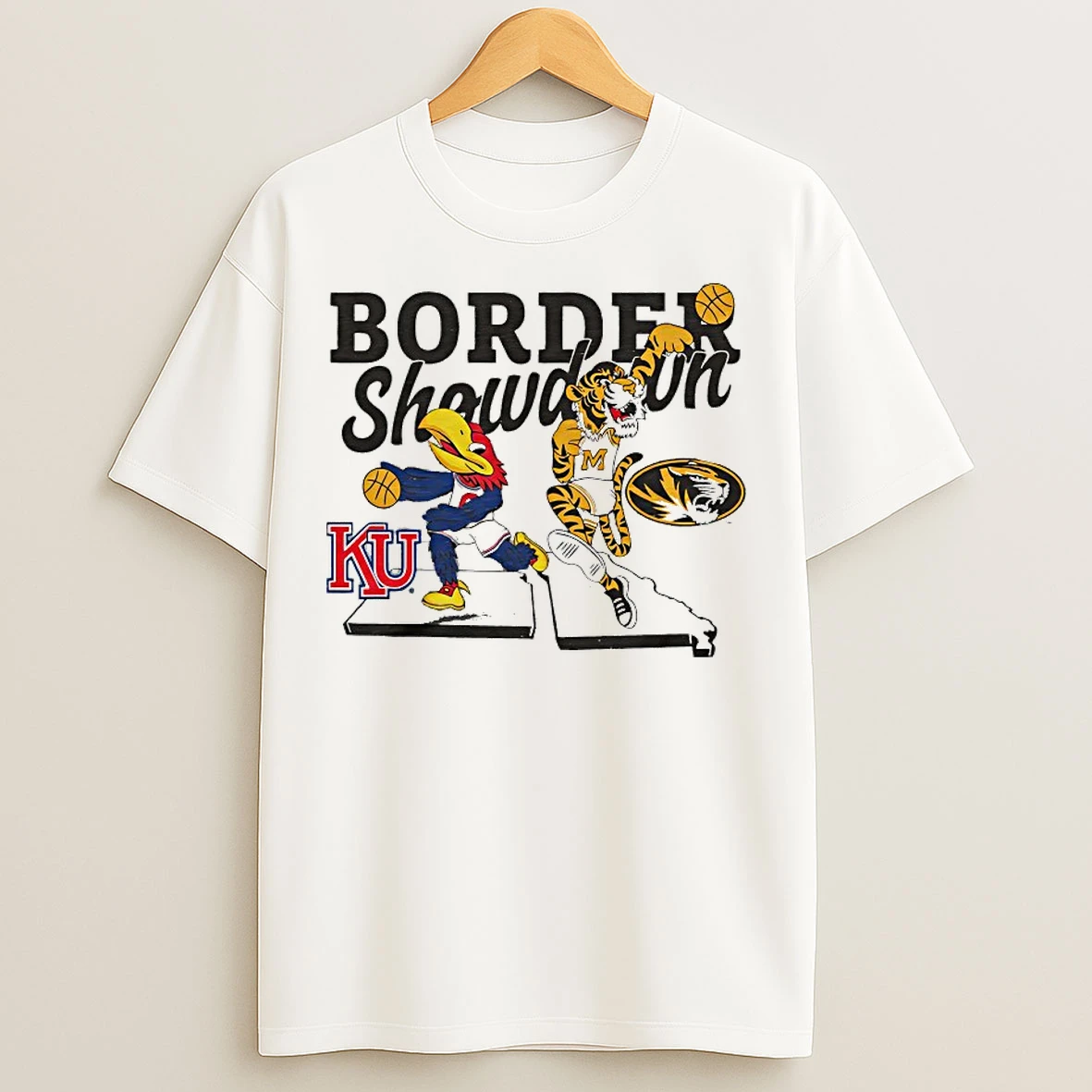 Classic Kansas Jayhawks Vs Missouri Tigers Border Showdown Mascot T Shirts