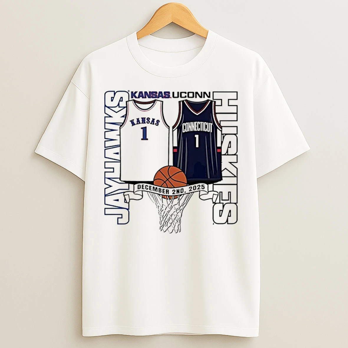 Classic Kansas Jayhawks Vs Uconn Huskies 2025 Basketball T Shirts