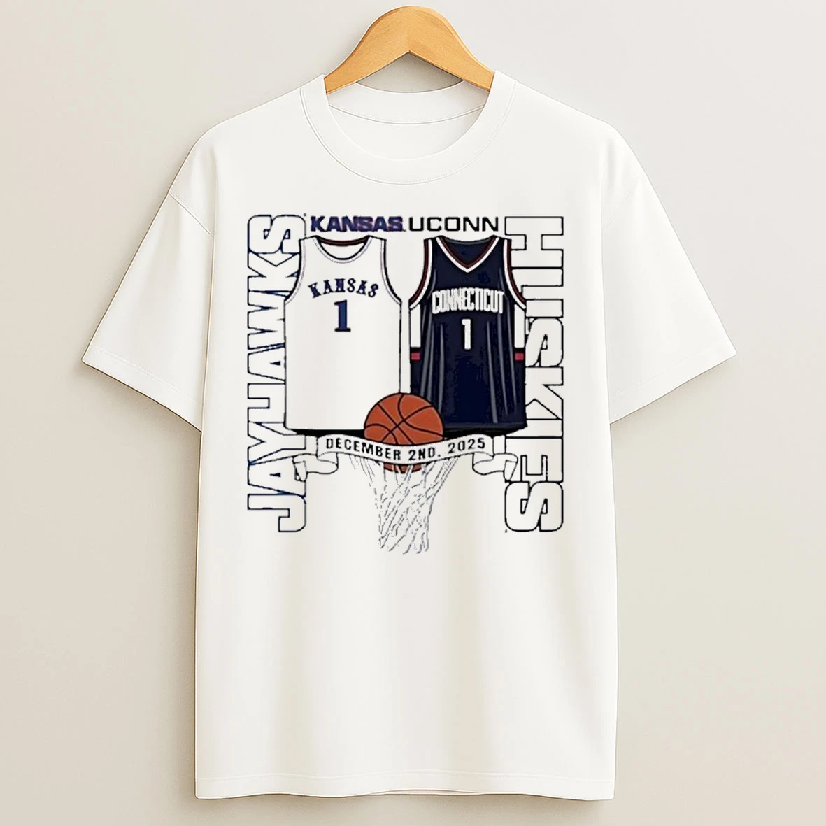 Classic Kansas Jayhawks Vs Uconn Huskies Basketball 2025 Gameday T Shirts