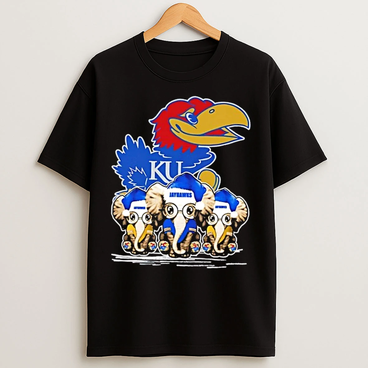 Classic Kansas Jayhawks X Elephants Santa Hat Merry Christmas T Shirts