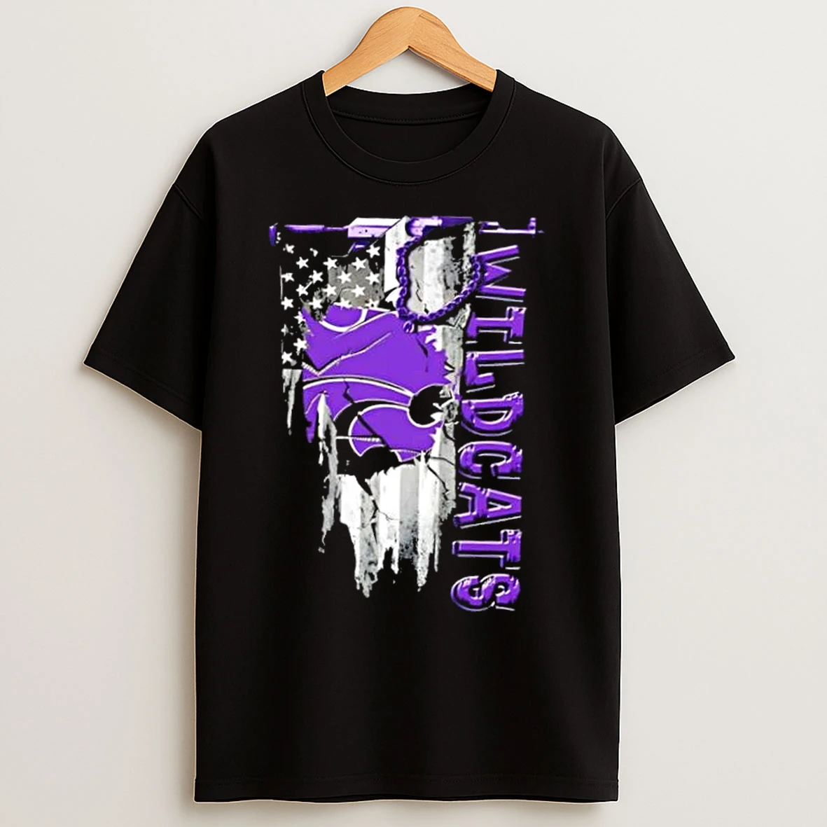 Classic Kansas State Wildcats Football Battle Shattered Usa Flag Rip Design T Shirts