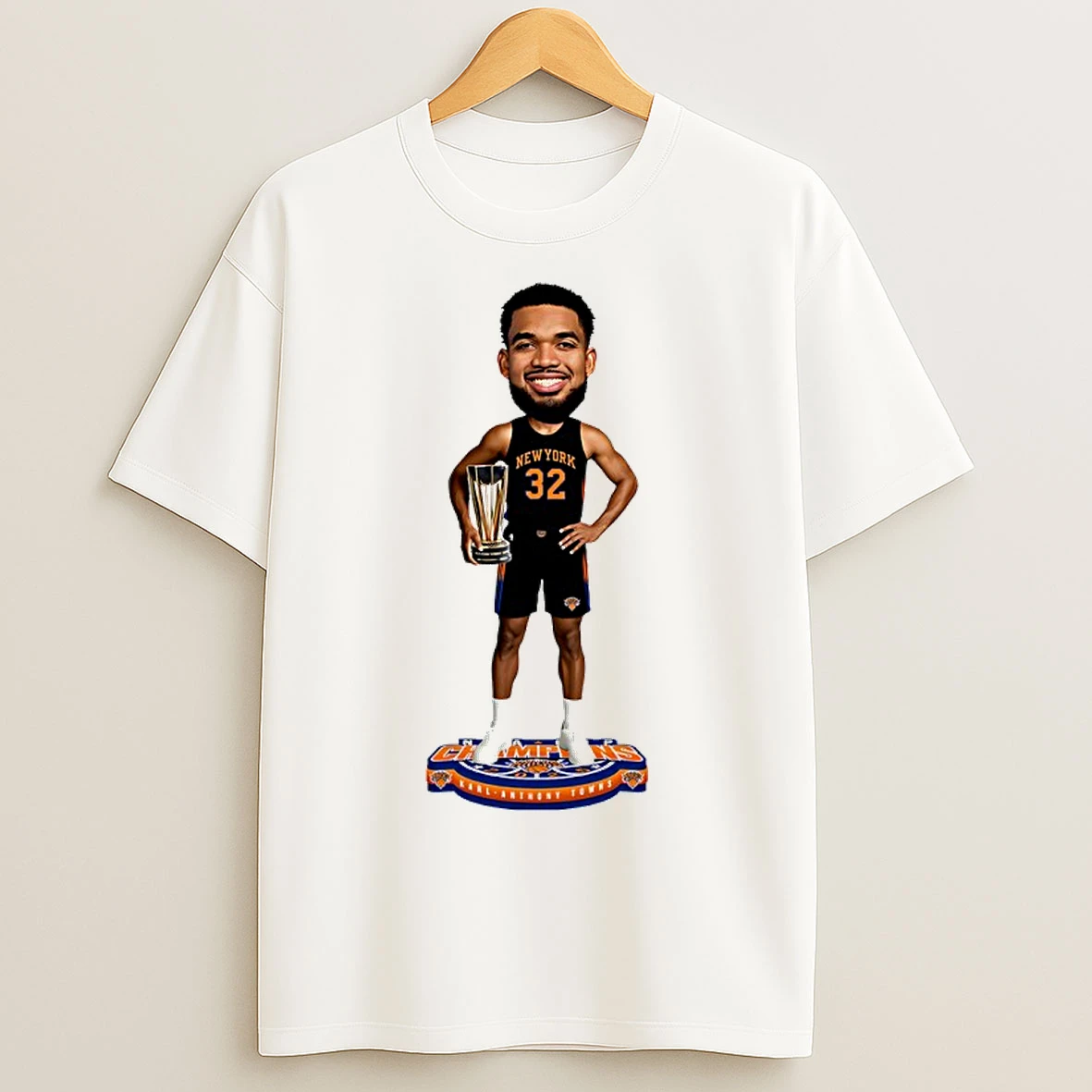 Classic Karl Anthony Towns New York Knicks Nba Cup Champions Caricature T Shirts