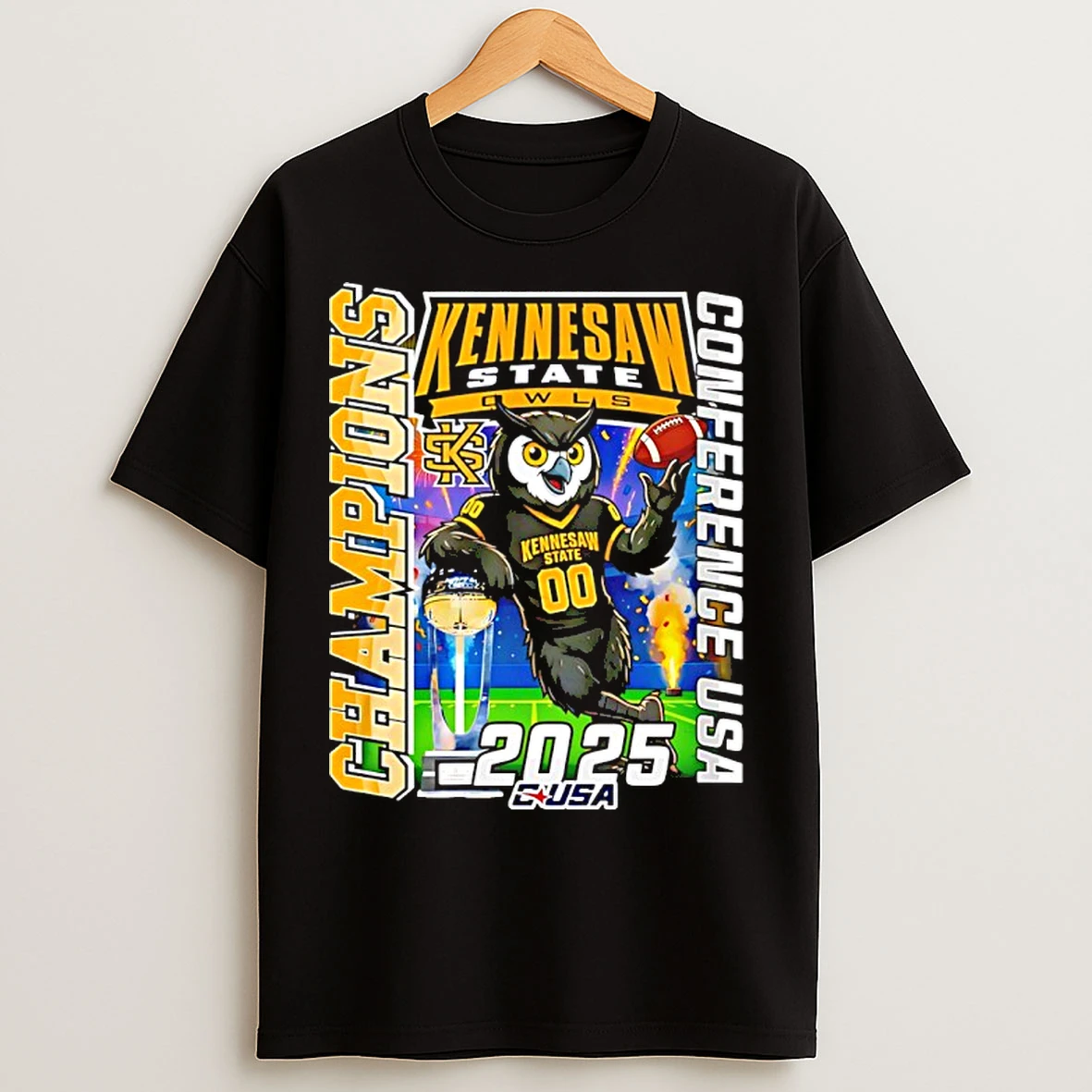 Classic Kennesaw State Owls 2025 Conference Usa Champions Mascot T Shirts