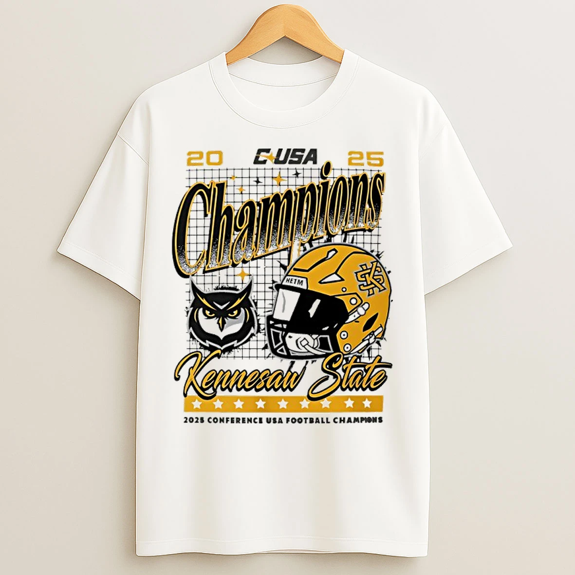 Classic Kennesaw State Owls 2025 Conference Usa Football Champions Helmet T Shirts