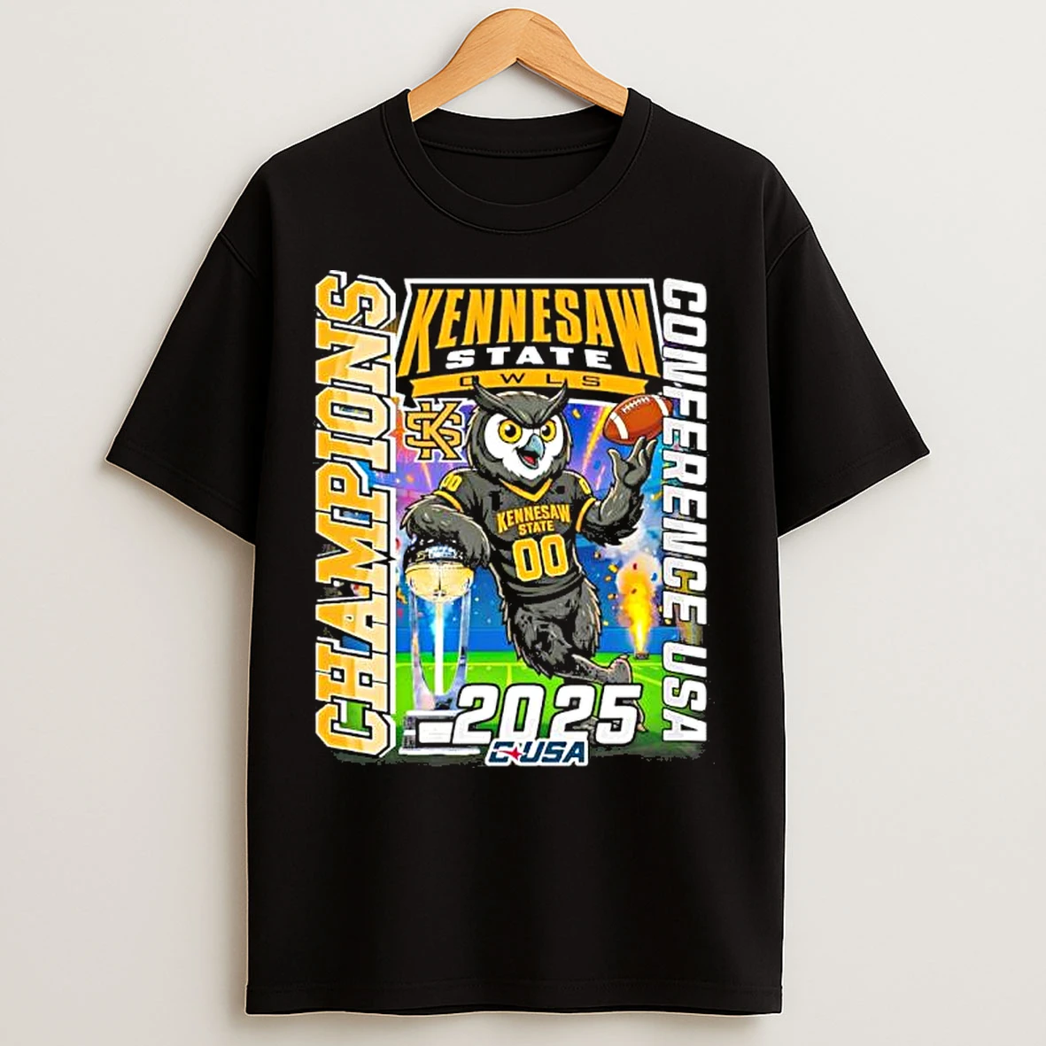 Classic Kennesaw State Owls Mascot 2025 C Usa Football Champions T Shirts