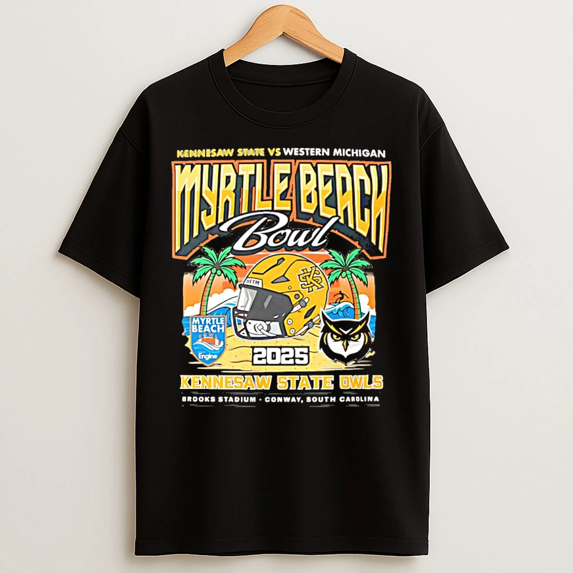 Classic Kennesaw State Owls Vs Western Michigan 2025 Myrtle Beach Bowl Football T Shirts