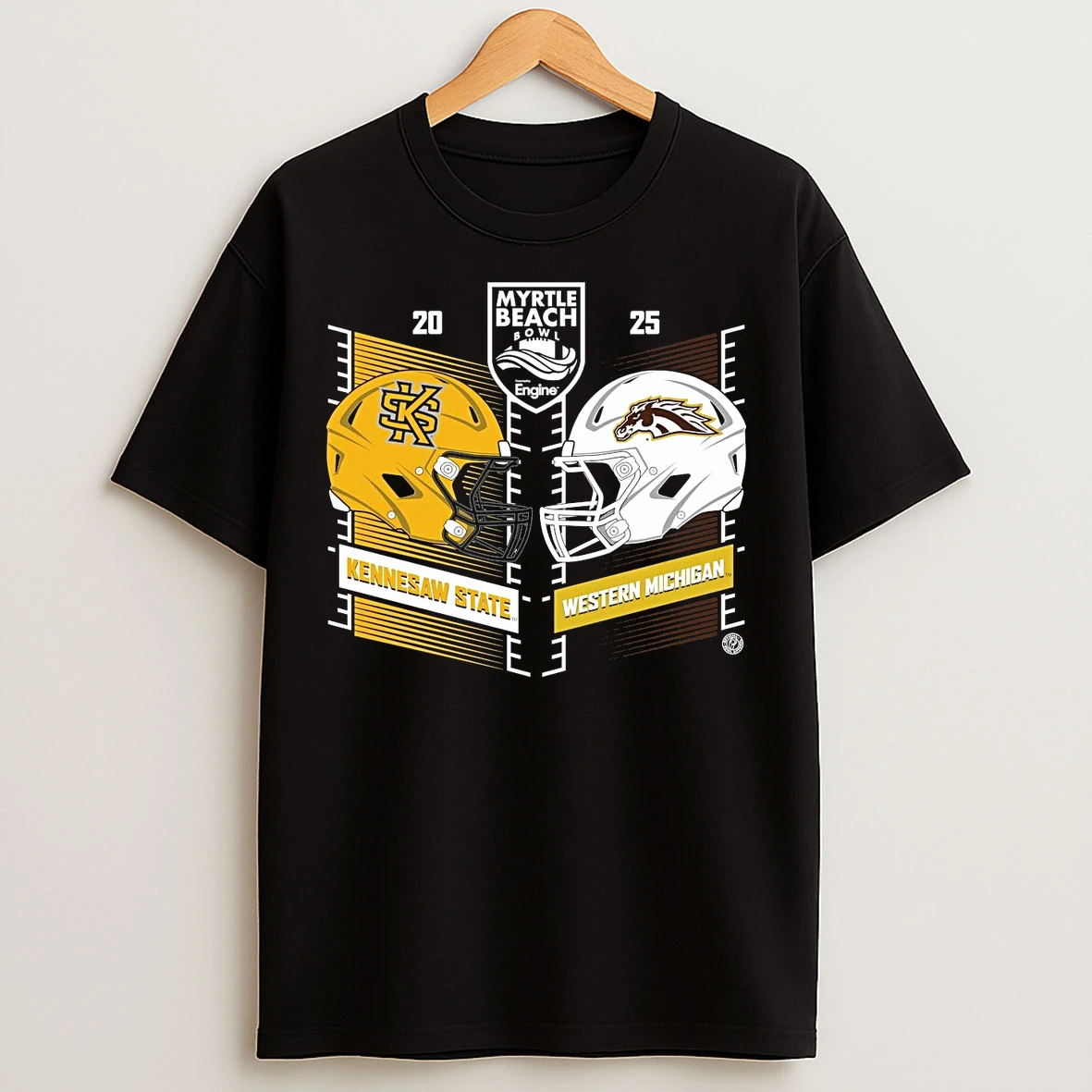 Classic Kennesaw State Owls Vs Western Michigan Broncos 2025 Myrtle Beach Bowl Head To Head T Shirts