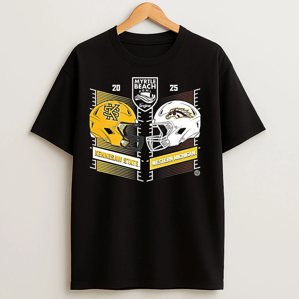 Classic Kent State Golden Flashes Vs Western Michigan Broncos 2025 Myrtle Beach Bowl Helmet T Shirts