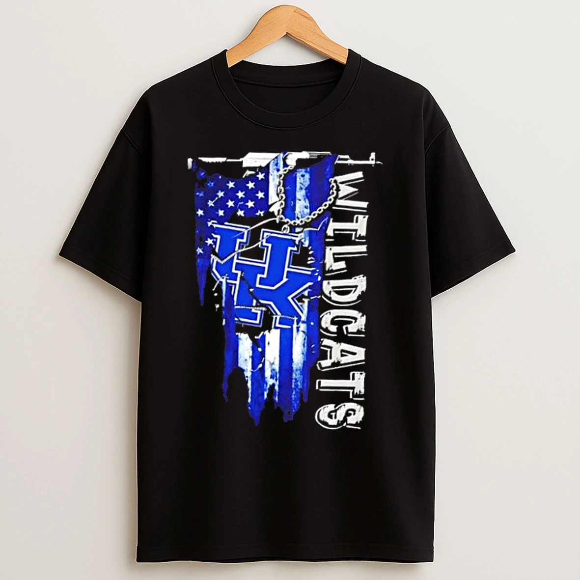 Classic Kentucky Wildcats Football Battle Shattered Usa Flag Rip Design T Shirts