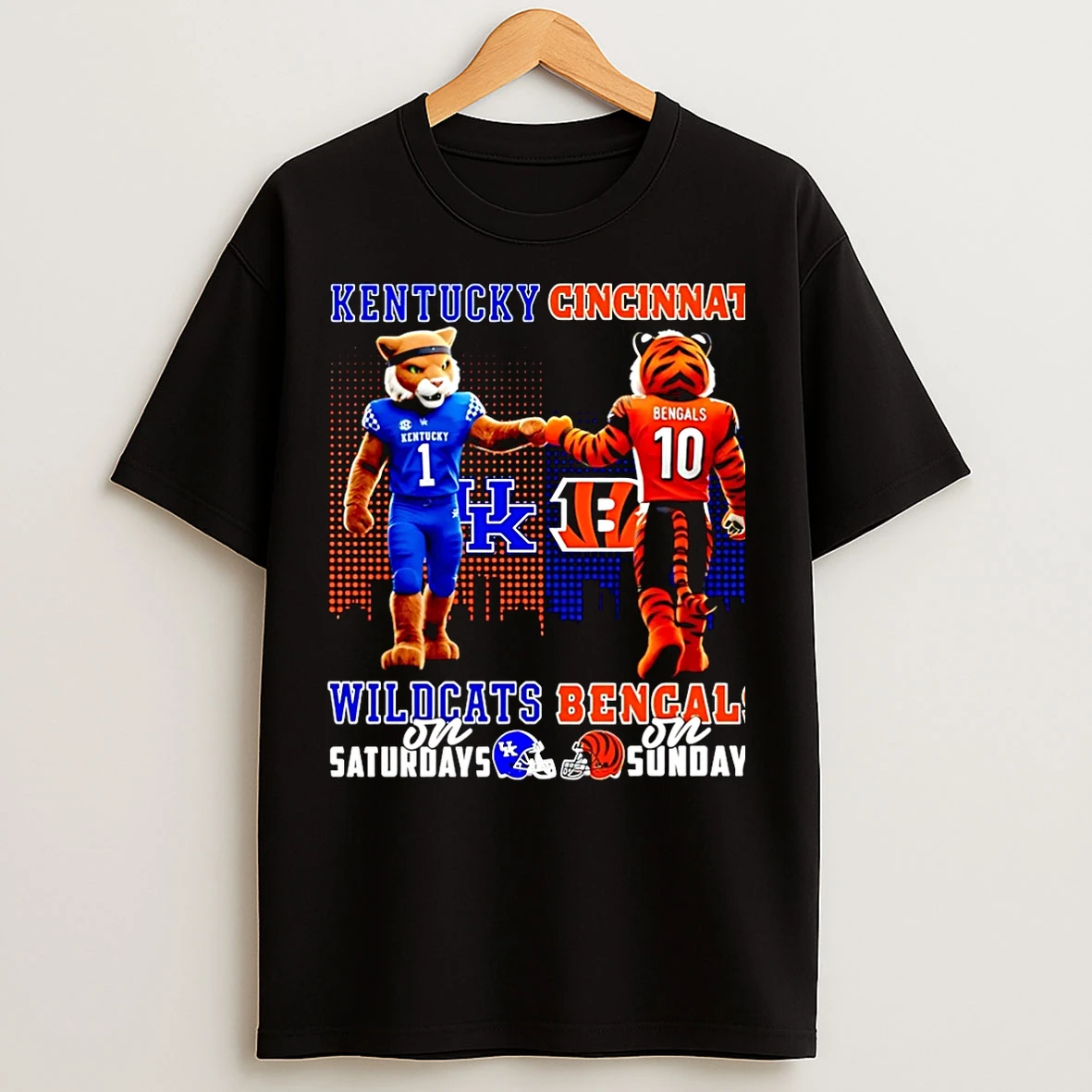 Classic Kentucky Wildcats On Saturdays Vs Cincinnati Bengals On Sundays Mascot Skyline Christmas T Shirts