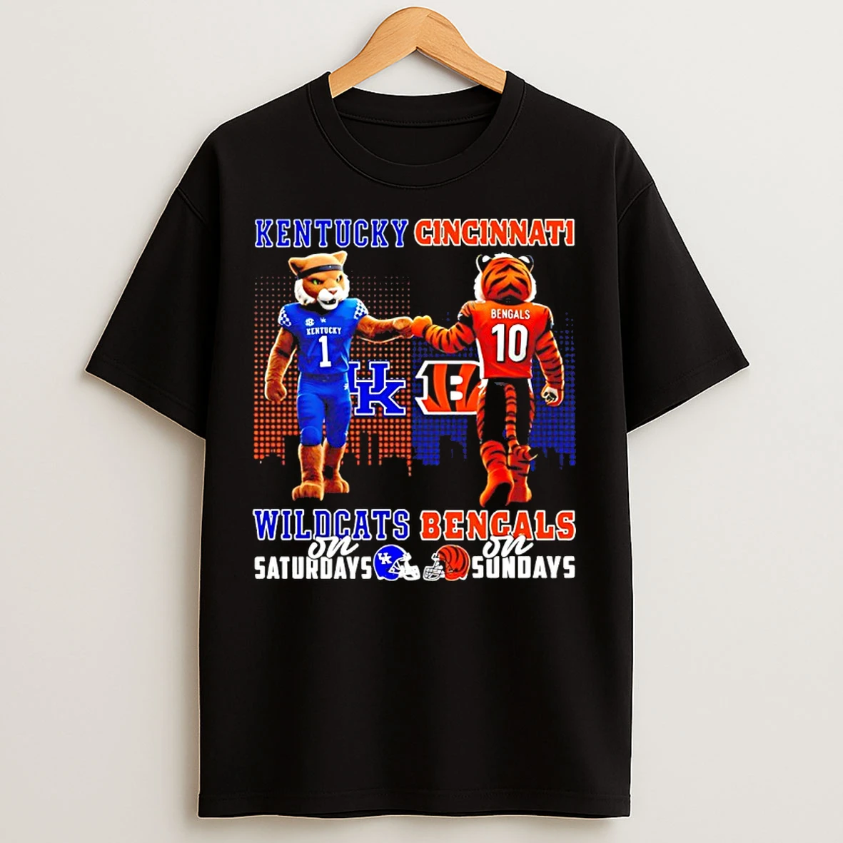 Classic Kentucky Wildcats On Saturdays Vs Cincinnati Bengals On Sundays Mascot Skyline T Shirts