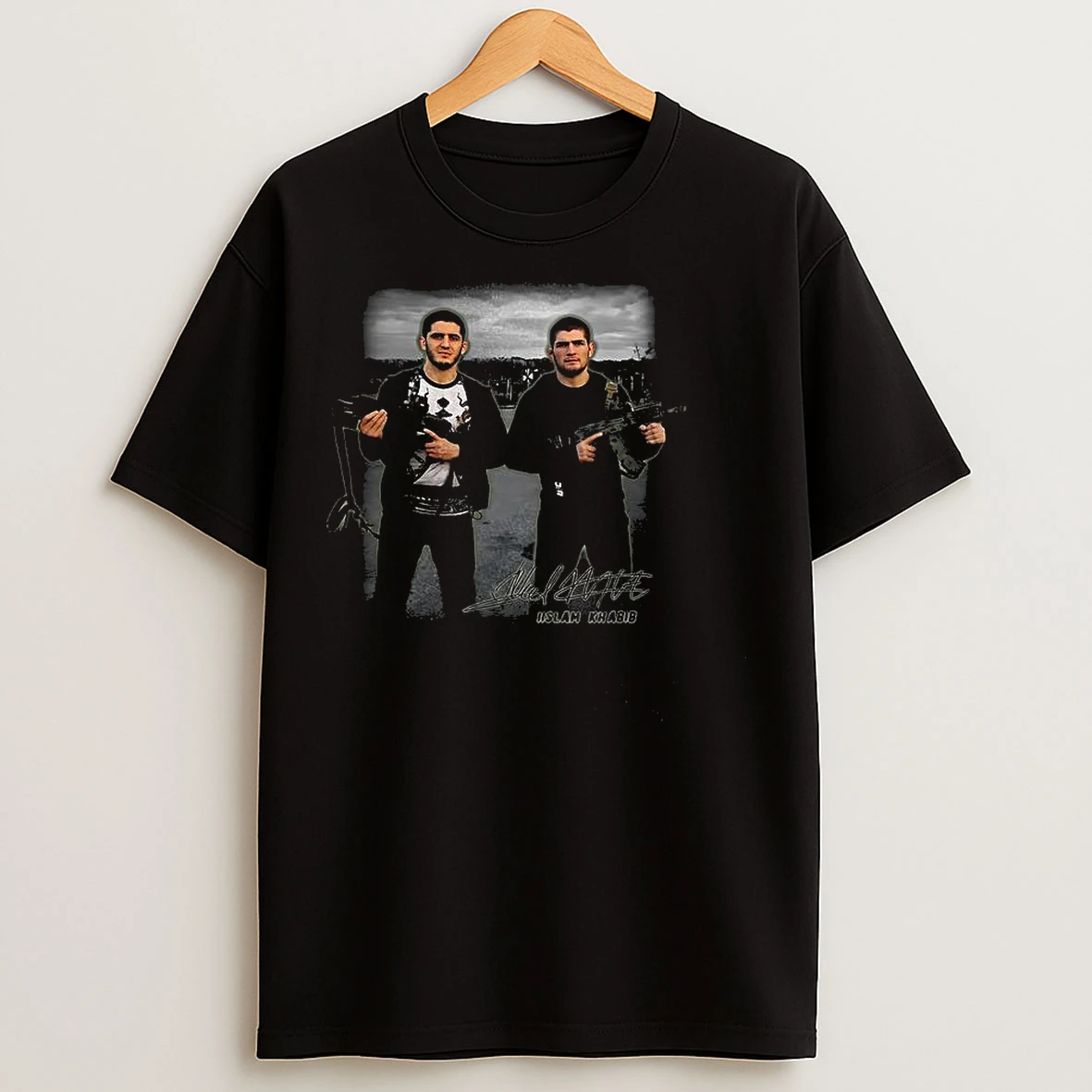Classic Khabib Nurmagomedov And Islam Makhachev Holding Guns Signature T Shirts