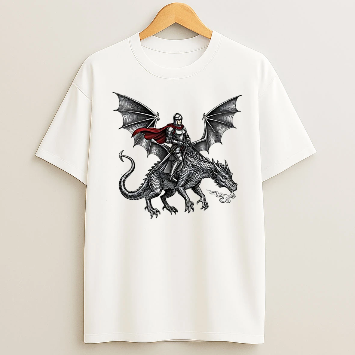 Classic Knight Riding Dragon Art T Shirts