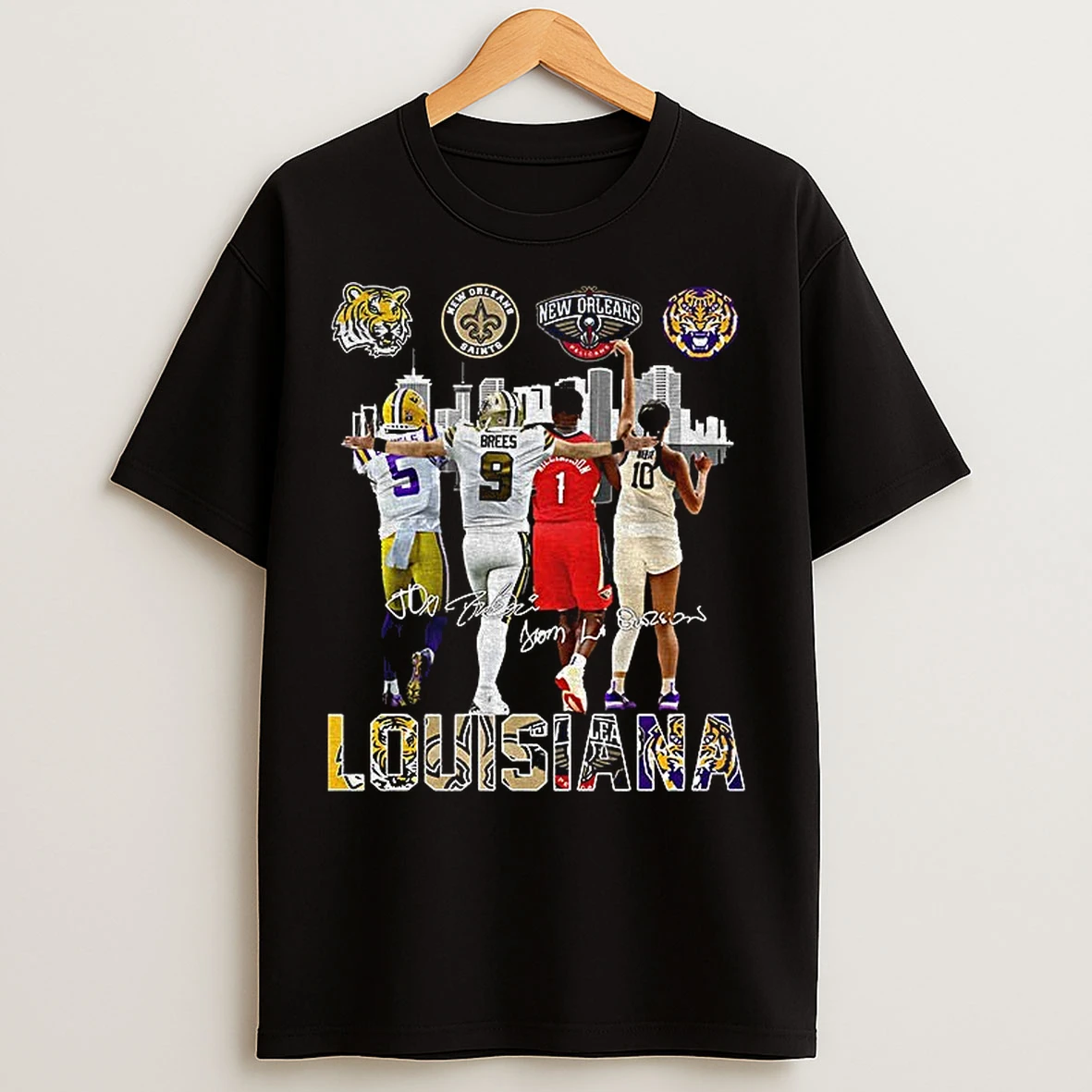 Classic Lsu Tigers New Orleans Saints Pelicans Missouri Tigers Louisiana Team Signature T Shirts